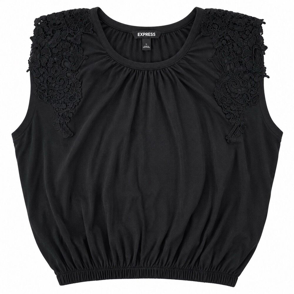 Express Women's Black Embroidered Sleeveless Tank Blouse Size L NWT